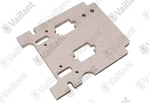 Vaillant Isolierplatte in rechteckiger Form mit Aussparungen und Löchern zur Befestigung, aus einem grauen, strukturierten Material.